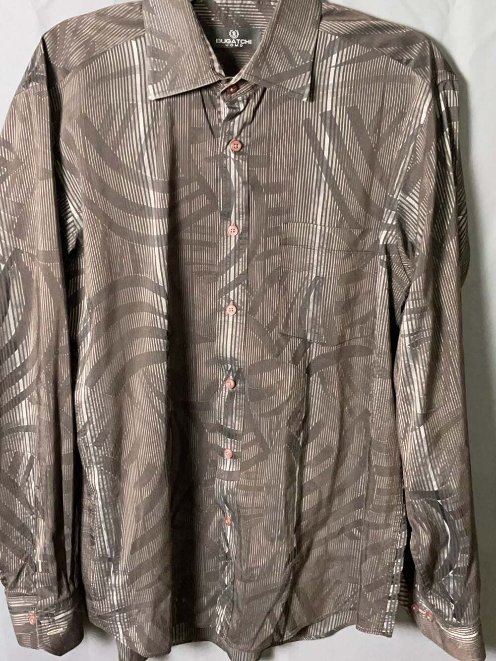 Men’s size large Bugatchi Uomo Abstract Striped Pattern Long Sleeve Button-Up Sh